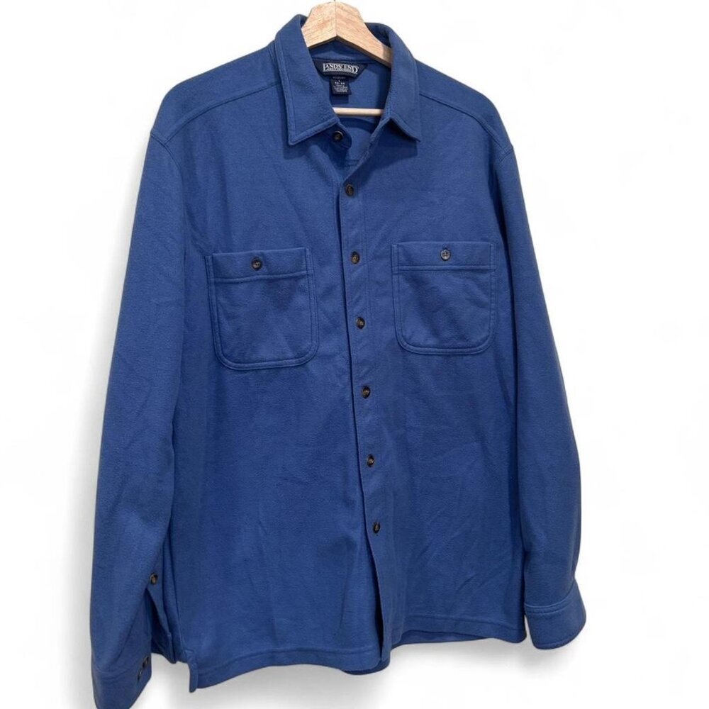 Lands’ End Blue Fleece Button Down Shirt Men’s Large 42–44
